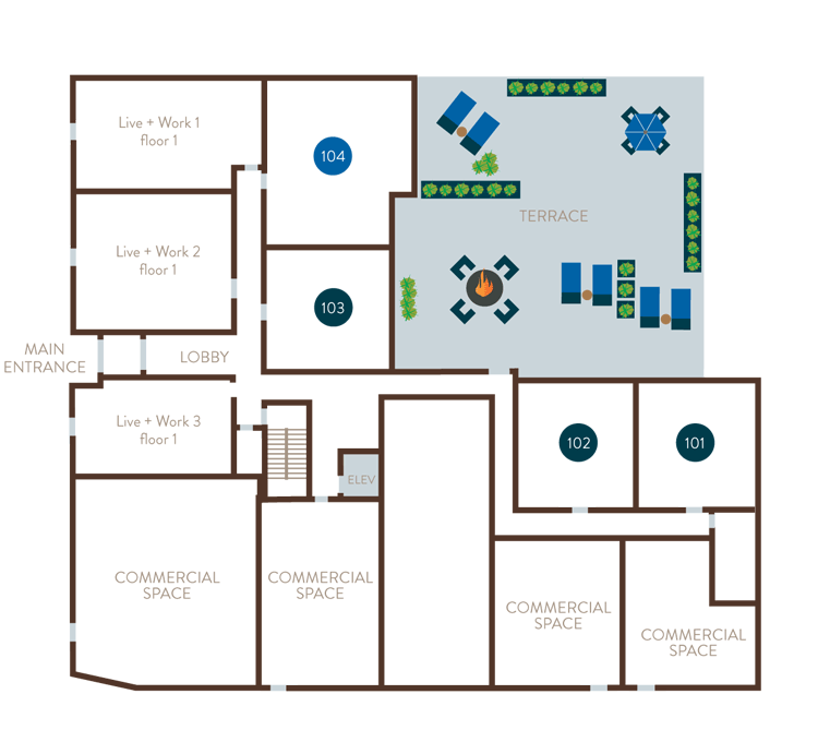 Floor 1 Site Plan | The Bluestone Apartments | 1 & 2 Bedroom Apartments in West Seattle | Seattle, WA 98106