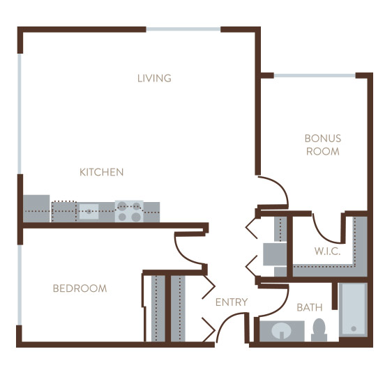 Floor Plan 104 | The Bluestone Apartments | 1 & 2 Bedroom Apartments in West Seattle | Seattle, WA 98106